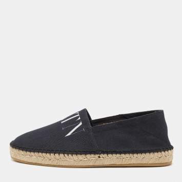 Pre Owned Valentino Navy Blue Canvas Vltn Logo Print Espadrille Flats Size 40