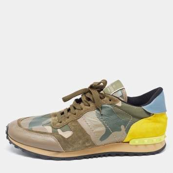 Pre Owned Valentino Multicolor Leather and Suede Rockrunner Sneakers Size 45
