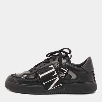 Pre Owned Valentino Black Leather VLTN Low Top Sneakers Size 42