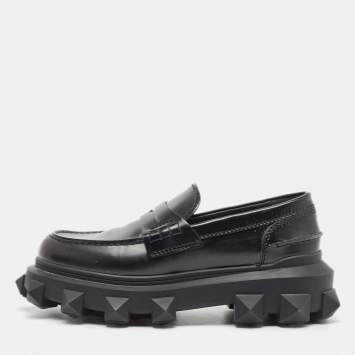Pre Owned Valentino Garavani Black Leather Trackstud Loafers Size 43