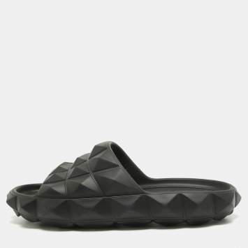 Pre Owned Valentino Garavani Black Rubber Slide Flats Size 41