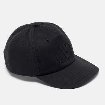 Pre Owned Valentino Black V-Logo Embroidered Cotton Baseball Cap Size 59