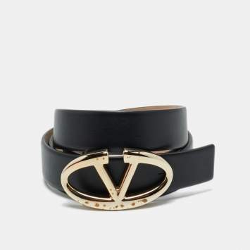 Valentino Black/Beige Leather VLogo Reversible Belt 95CM