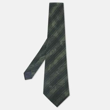 Pre Owned Valentino Vintage Green Printed Silk Traditional Tie 