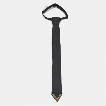Pre Owned Valentino Black Silk V Detail Skinny Tie 