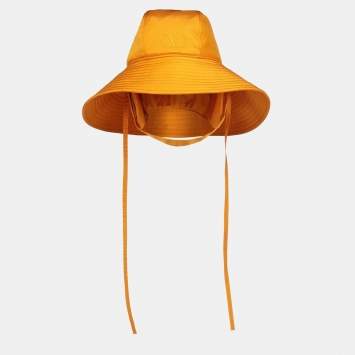 Pre Owned Valentino Yellow Technical Nylon Strapped Bucket Hat Size 59