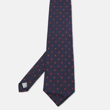 Pre Owned Valentino Navy Blue Geometric Jacquard Silk Traditional Tie 