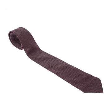 Pre Owned Valentino Burgundy & Grey Patterned Jacquard Silk Traditional Tie