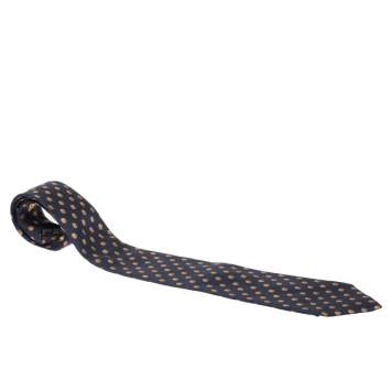 Pre Owned Valentino Vintage Blue Circle Print Silk Tie