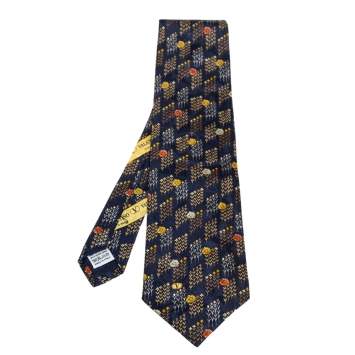 Pre Owned Valentino Vintage Midnight Blue Floral Jacquard Silk Tie