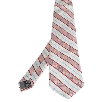 Pre Owned Valentino White & Pink Diagonal Textured Stripe Silk Tie