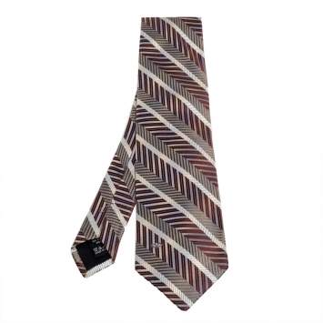 Pre Owned Valentino Brown Diagonal Striped Traditional Silk Tie