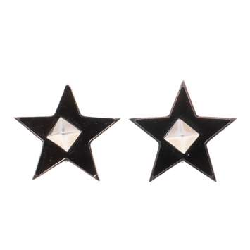 Pre Owned Valentino Black Enamel Rockstud Star Pin Brooch Set of 2