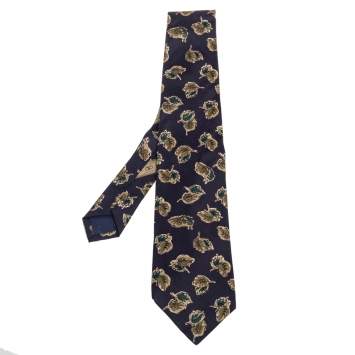 Pre Owned Valentino Black Leaf Printed Silk Tie 