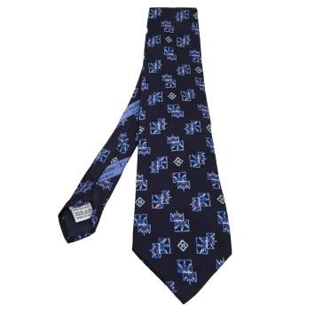 Pre Owned Valentino Vintage Navy Blue Floral Print Silk Tie