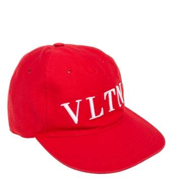 Pre Owned Valentino Red Cotton Canvas VLTN Baseball Cap 