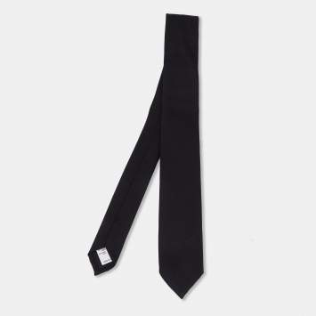 Pre Owned Valentino Black Silk Wool Skinny Tie