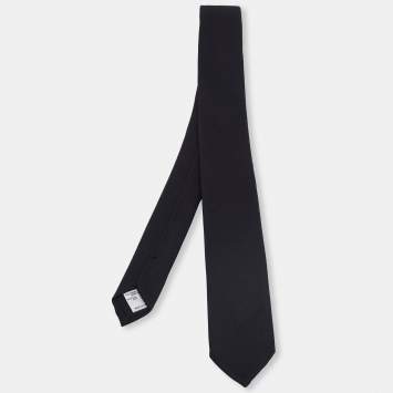 Pre Owned Valentino Black Silk Wool Skinny Tie