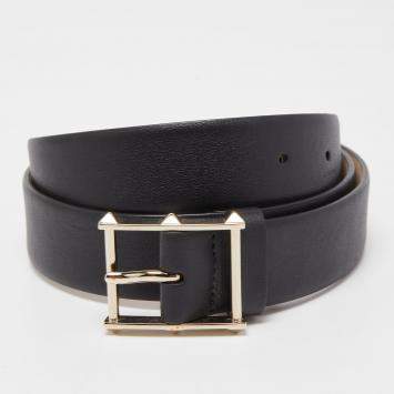 Pre Owned Valentino Black Leather Rockstud Buckle Belt 85CM