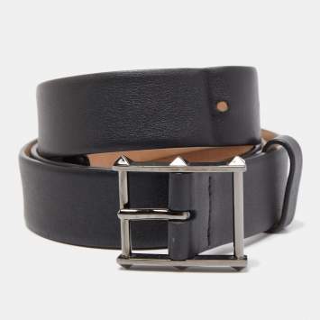 Pre Owned Valentino Black Leather Rockstud Buckle Belt 95CM