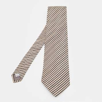 Pre Owned Valentino Cream & Brown Striped Silk Traditional Tie