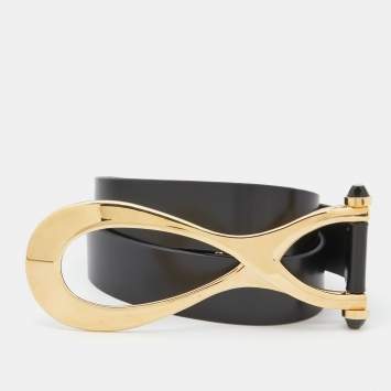 Pre Owned Valentino Black Leather Waist Buckle Belt 95CM