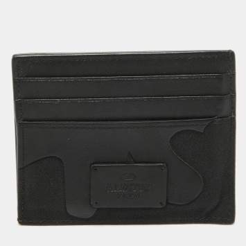 Pre Owned Valentino Black Camouflage Leather and Canvas Card Holder