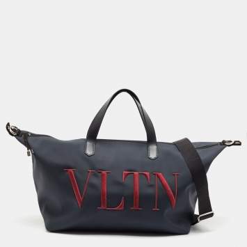 Pre Owned Valentino Dark Blue Leather and Nylon VLTN Travel Tote