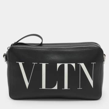 Pre Owned Valentino VLTN Black Leather Crossbody Bag