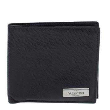 Pre Owned Valentino Black Leather Bifold Wallet
