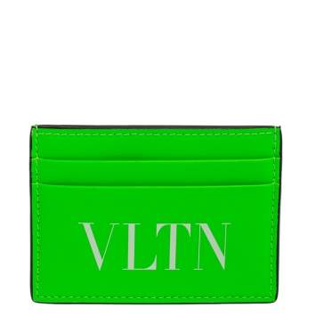 Pre Owned Valentino Neon Green Leather VLTN Card Holder