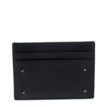 Pre Owned Valentino Dark Grey Leather Rockstud Card Holder