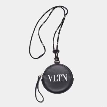 Pre Owned Valentino Black Leather VLTN Lanyard Coin Purse