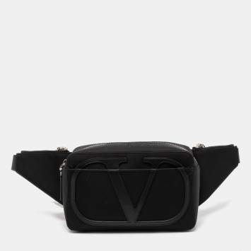 Pre Owned Valentino Black Nylon and Leather VLogo Belt Bag