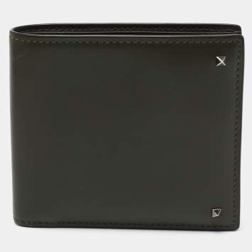Pre Owned Valentino Olive Green Leather Rockstud Bifold Wallet