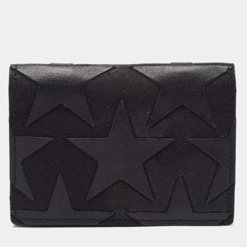 Pre Owned Valentino Black Leather Star Patch Flap Card Case