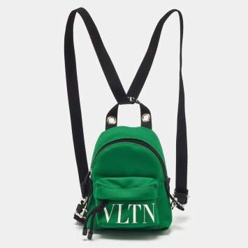 Pre Owned Valentino Green Nylon Mini VLTN Backpack