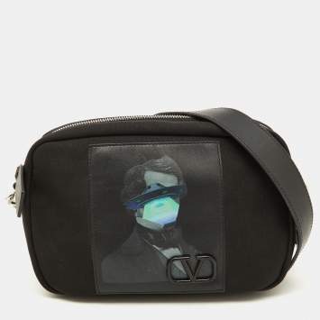Pre Owned Valentino Black Canvas and Leather Convertible Waist Crossbody Bag