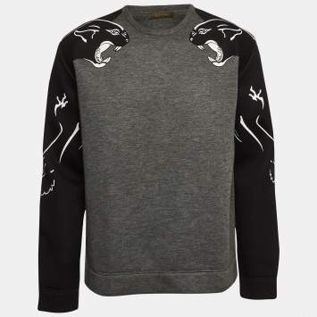 Pre Owned Valentino Grey Panther Print Neoprene Sweatshirt M