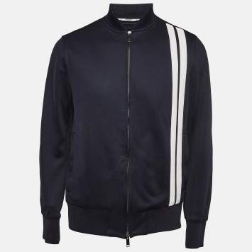 Pre Owned Valentino Navy Blue Cotton Knit Contrast Archive Stripe Track Jacket L