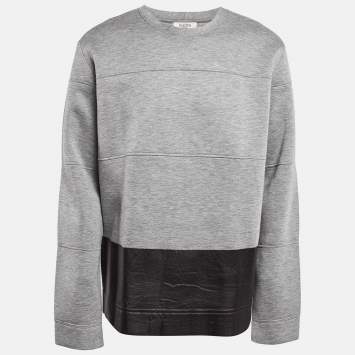 Pre Owned Valentino Grey Leather Trim Neoprene Sweatshirt L