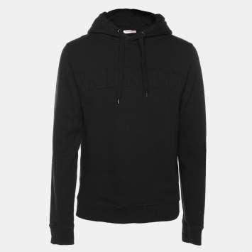Pre Owned Valentino Black Cotton Knit Logo Embossed Hoodie M
