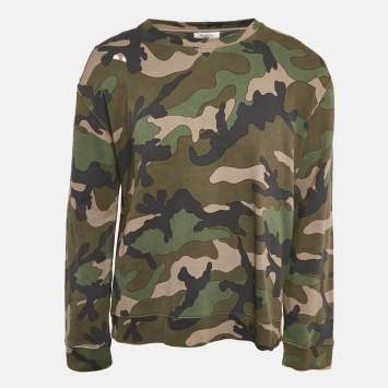 Pre Owned Valentino Green Camouflage Print Cotton Knit Sweatshirt L