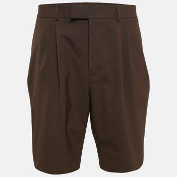 Pre Owned Valentino Brown Contrast Trim Wool Blend Pleated Shorts L