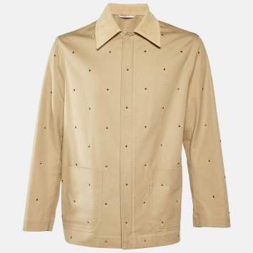 Pre Owned Valentino Beige Studded Cotton Zip-Up Jacket M