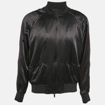 Valentino Black Rockstud Satin Bomber Jacket L