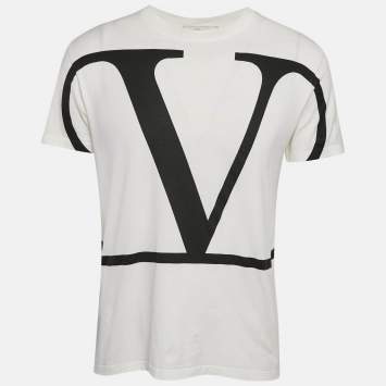 Pre Owned Valentino White Vlogo Print Jersey Short Sleeve T-Shirt M