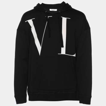 Pre Owned Valentino Black Cotton Blend VLTN Hoodie S