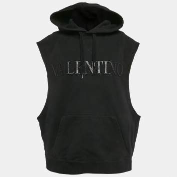 Valentino Black Logo Embossed Black Sleeveless Hoodie XS