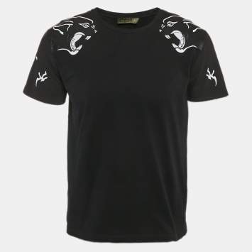 Pre Owned Valentino Black Panther Print Cotton Crew Neck T-Shirt S